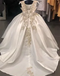 Champagne Lace Baby Girls Dresses for Party Birthday Dress Kids Clothes formal wear Flower Girls Dress