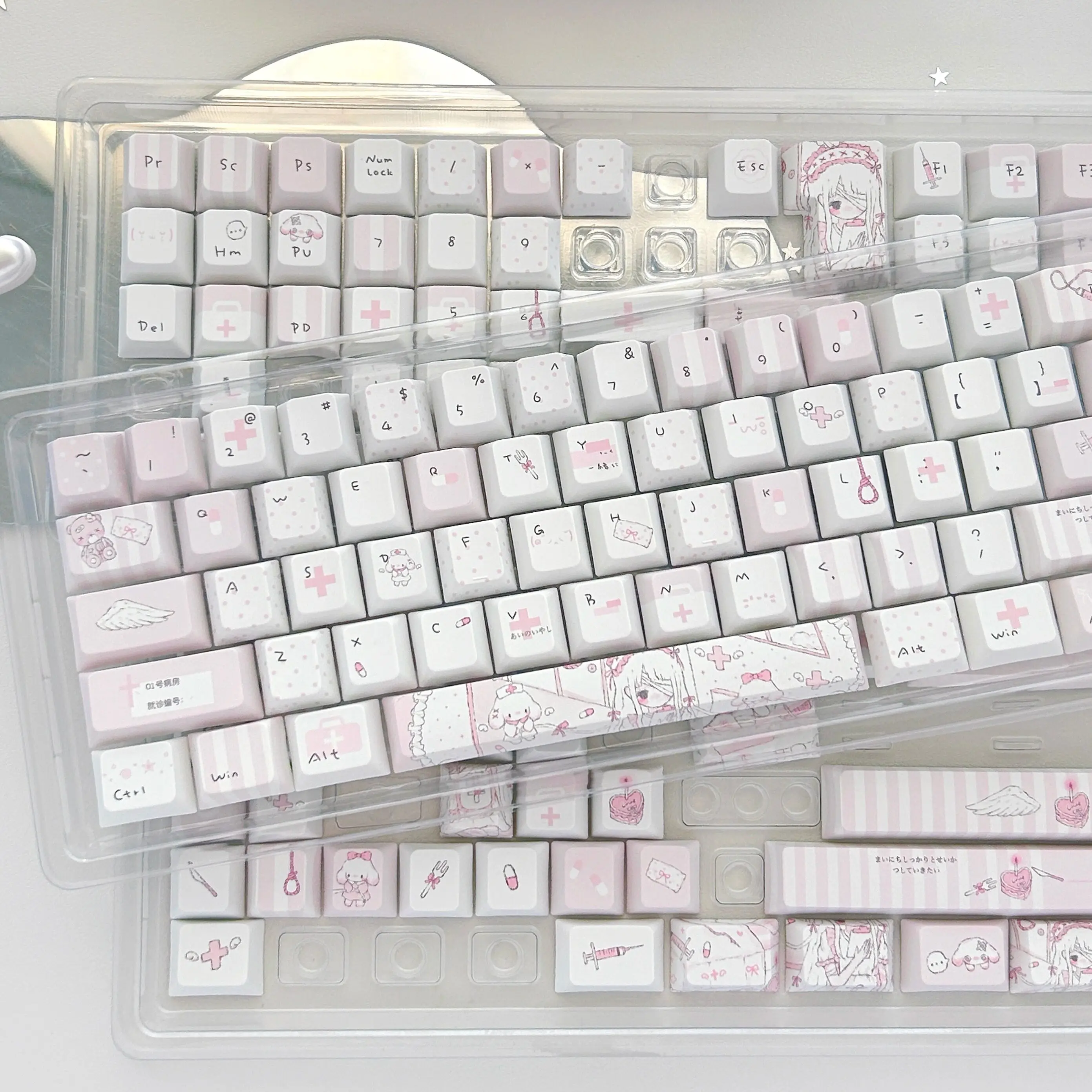 Anime Pink Keycaps Cherry Profile PBT Sublimation Keycap for MX Switches Alice ISO Layout Mechanical Keyboard L-Shaped Enter Key