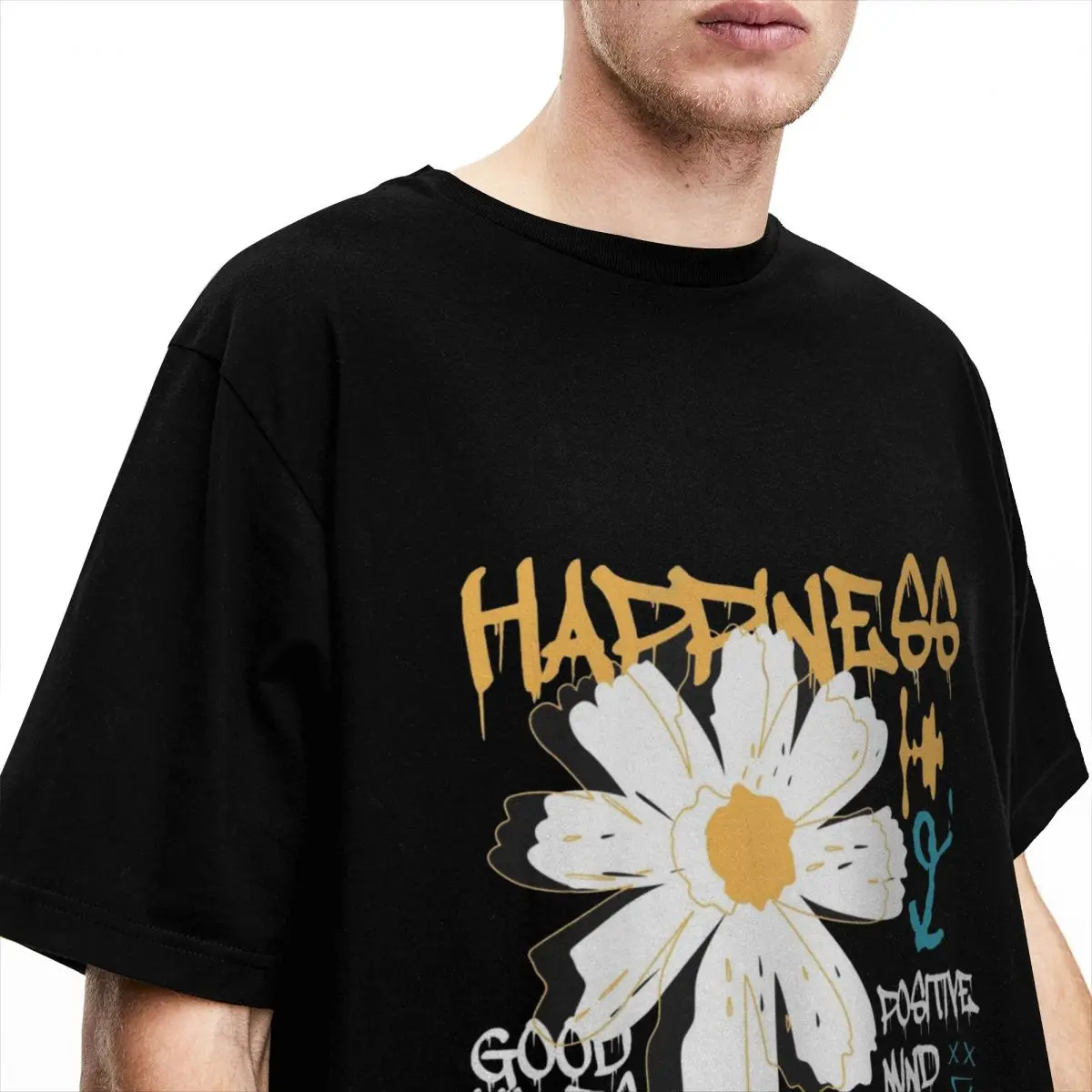 Men's Graffiti Daisy T-Shirts Art 100% Cotton Tops Summer Short Sleeves T Shirt Crew Neck Harajuku Tee Shirt Big Size 5XL 6XL