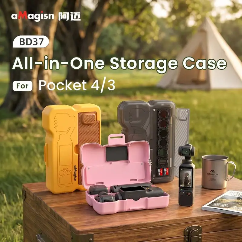 Amagisn Portable Storage Case For Dji Pocket 4 3 Handheld Camera Shockproof Carry Box With Wrist Lanyard