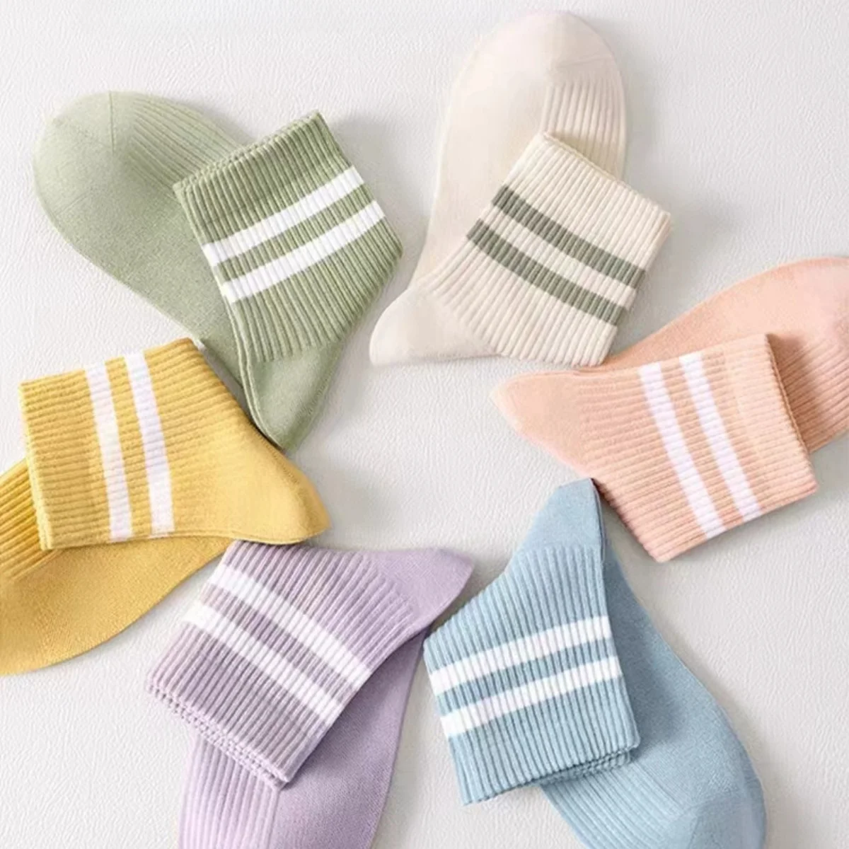 9 Pairs Women's Multicolour Ankle Socks, Fresh, Cute, Elegant, Classic Stripes, Comfortable, Breathable, Moisture-Wicking