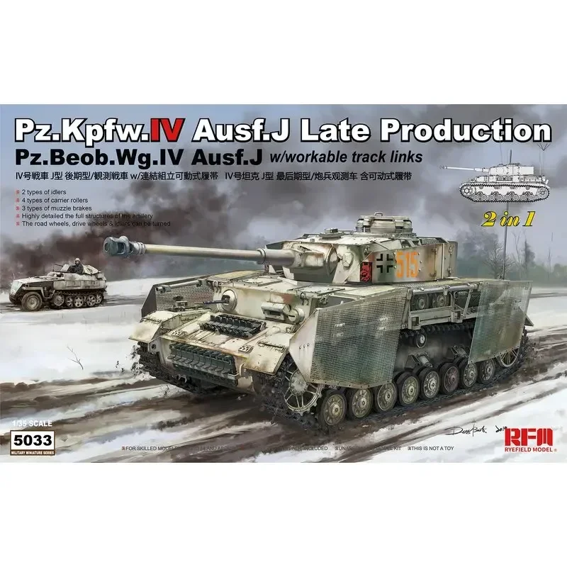 

Rye Field RFM5033 1/35 Scale Pz.Kpfw.IV Ausf.J Late Production Assembly plastics model kit w/Workable Track Links 2in1