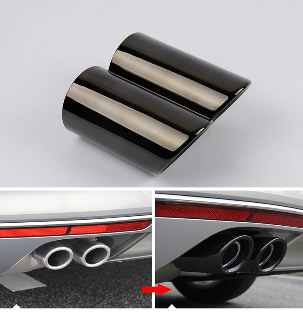 1 Pair 76mm Stainless Steel Car Exhaust Muffler Tip Pipes Covers For VW Volkswagen CC 2011-2015 Exhaust Systems Accessories
