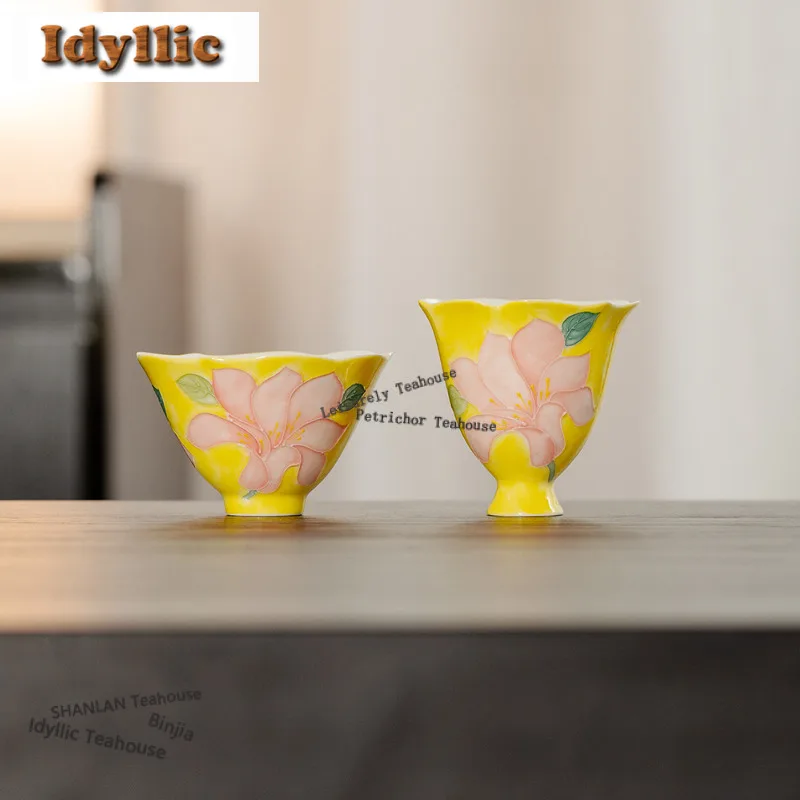 

Hand-painted Lily Flower Teacup Traditional Tea Bowl Jug Tea-tasting Personal Cup Jianzhan Master Cups Tea Ceremony Collection