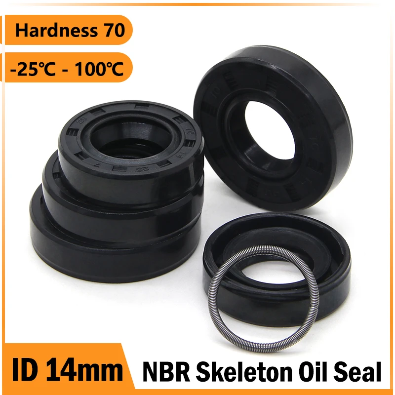 ID 14mm NBR Oil Seal TC-14*22/24/25/26/27/28/30/32/35*5/6/7/8/10mm Black Nitrile Rubber Shaft Double Lip Oil Sealing Gaskets