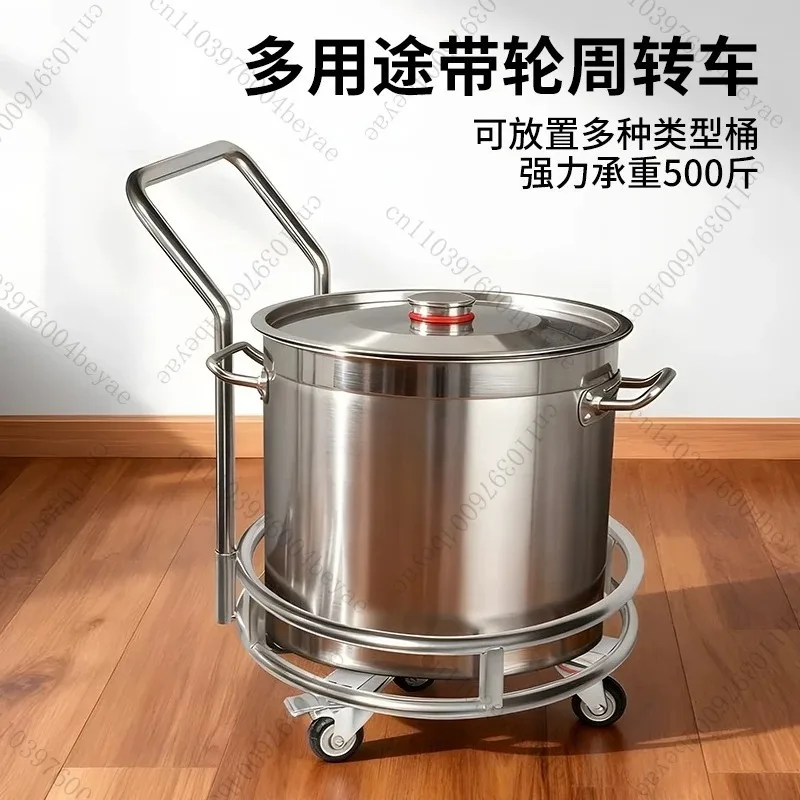 304 stainless steel turnover truck soup bucket rack insulation bucket gas tank tray base commercial canteen with pulley cart