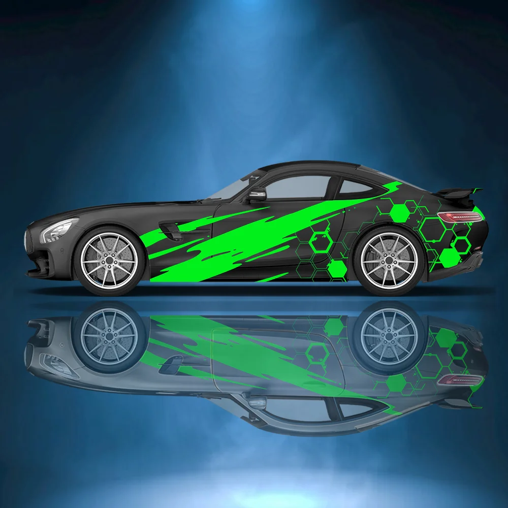 

Green Honeycomb Lines Splash Pattern Car Side Sticker Vinyl Self-adhesive Paper Motorsport Paint Decal Suitable for Truck Suv