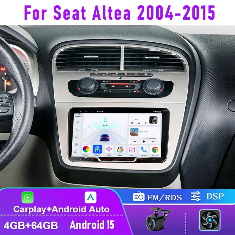 

9" 4+64GB For Seat Altea 2004-2015 Car Radio Wireless CarPlay Android 15 Auto QLED Screen GPS Head Unit Canbus Plug & Play