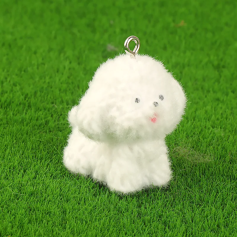 20pcs Cartoon Flocking Resin Charms Cute Plush Animal Dog Pendants for Necklace Earring Keychain Diy crafts Jewelry Make