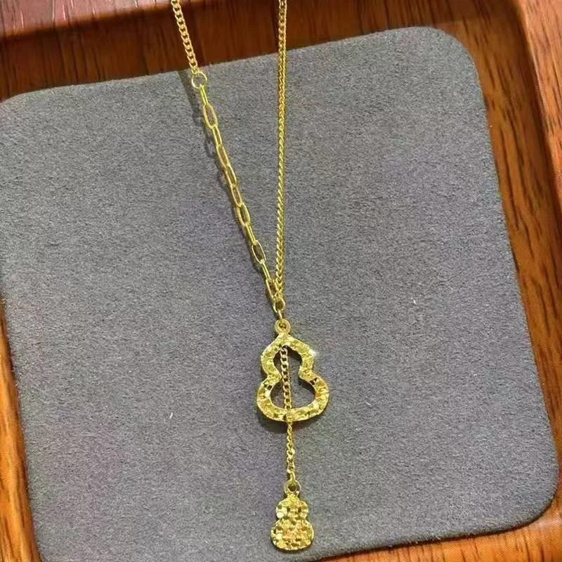 

Hot 999 Gold Sparkling Necklace, Women's Double-Layer Gourd 18K Collar Chain, Elegant Versatile, Perfect Gift for Party