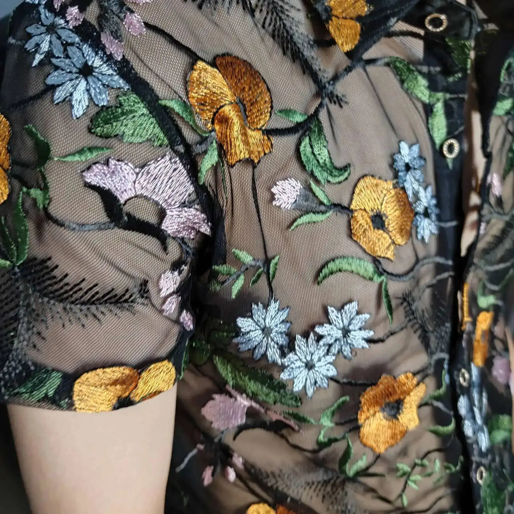Luxe Mesh Transparent Shirt Summer Short Sleeve Shirt Flower Lace