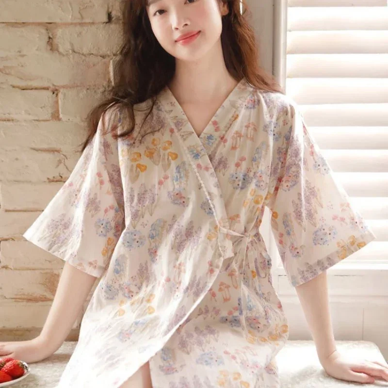 Nightgown Summer Women's Japan Thin Cartoon Home Soft Simple Cozy High Quality Skinny Temperament Loose Texture Colorful Cool