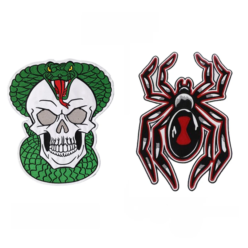 Animal Spider Green Snake Skull Dangerous  Large  Embroidery Patches  For Jacket Back Vest  Biker Punk Accessories Sew On