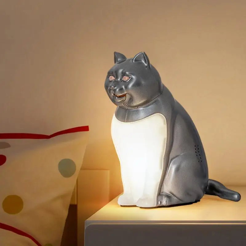 Gato candeeiro de mesa decoração presente gato luz da noite com aromaterapia carregamento usb efeito som quarto lâmpada cabeceira