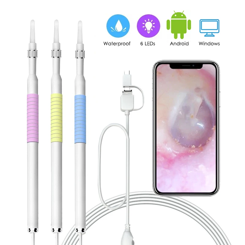 Ear Wax Cleaning USB HD Visual Endoscope Otoscope Spoon Camera Borescope Android PC Tablet Earwax Removal Picker Cleaner Tool