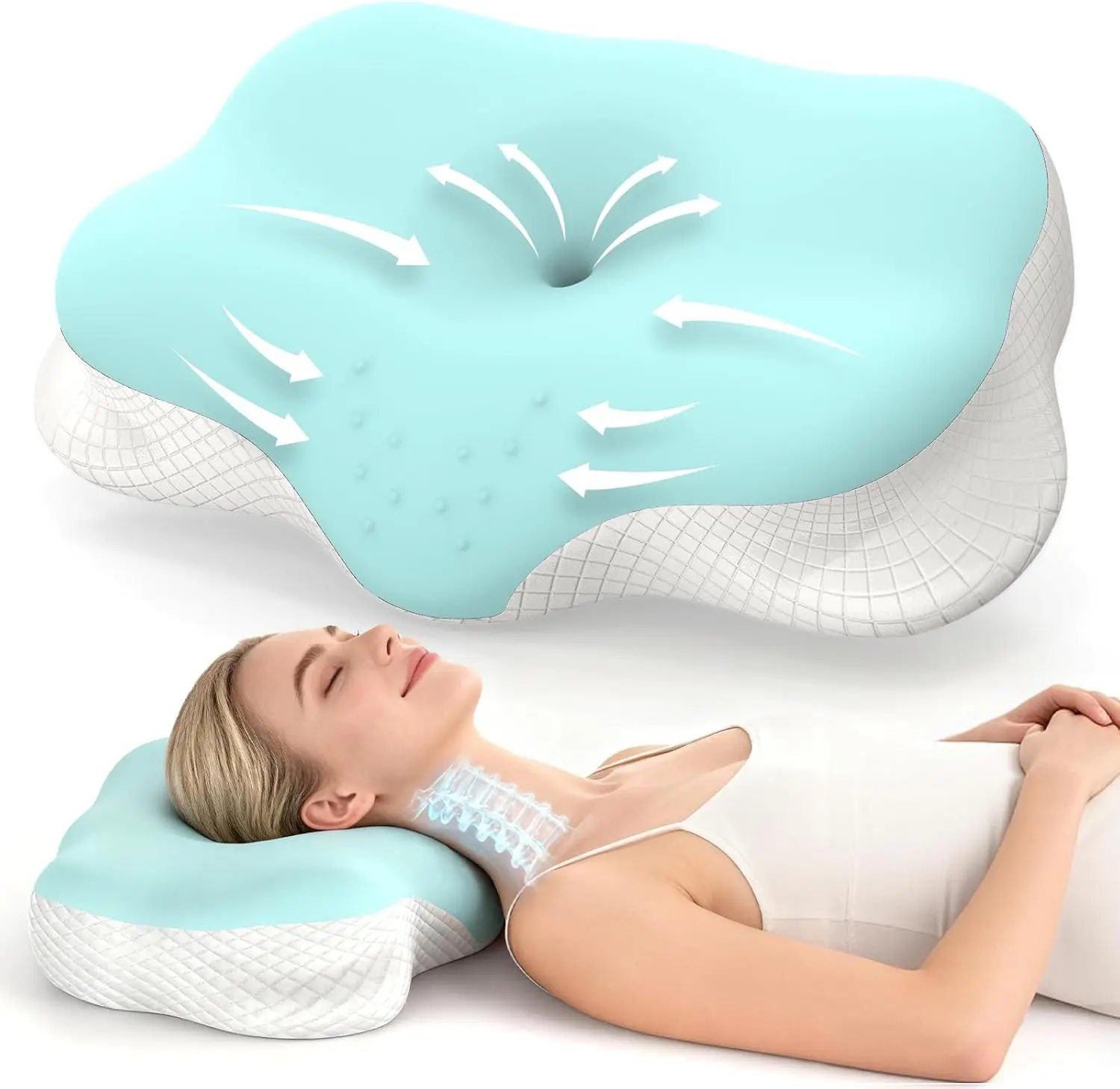 

Ergonomic Cervical Pillow for Neck Pain Relief - Cooling Memory Foam Side Sleeper Pillow