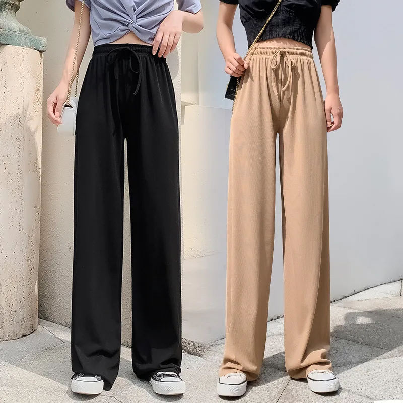 Ice Silk Wide Leg Pants Women's Strict Selection for 2023 Summer Thin Style New High Waist Slim Straight Loose Leg Pants