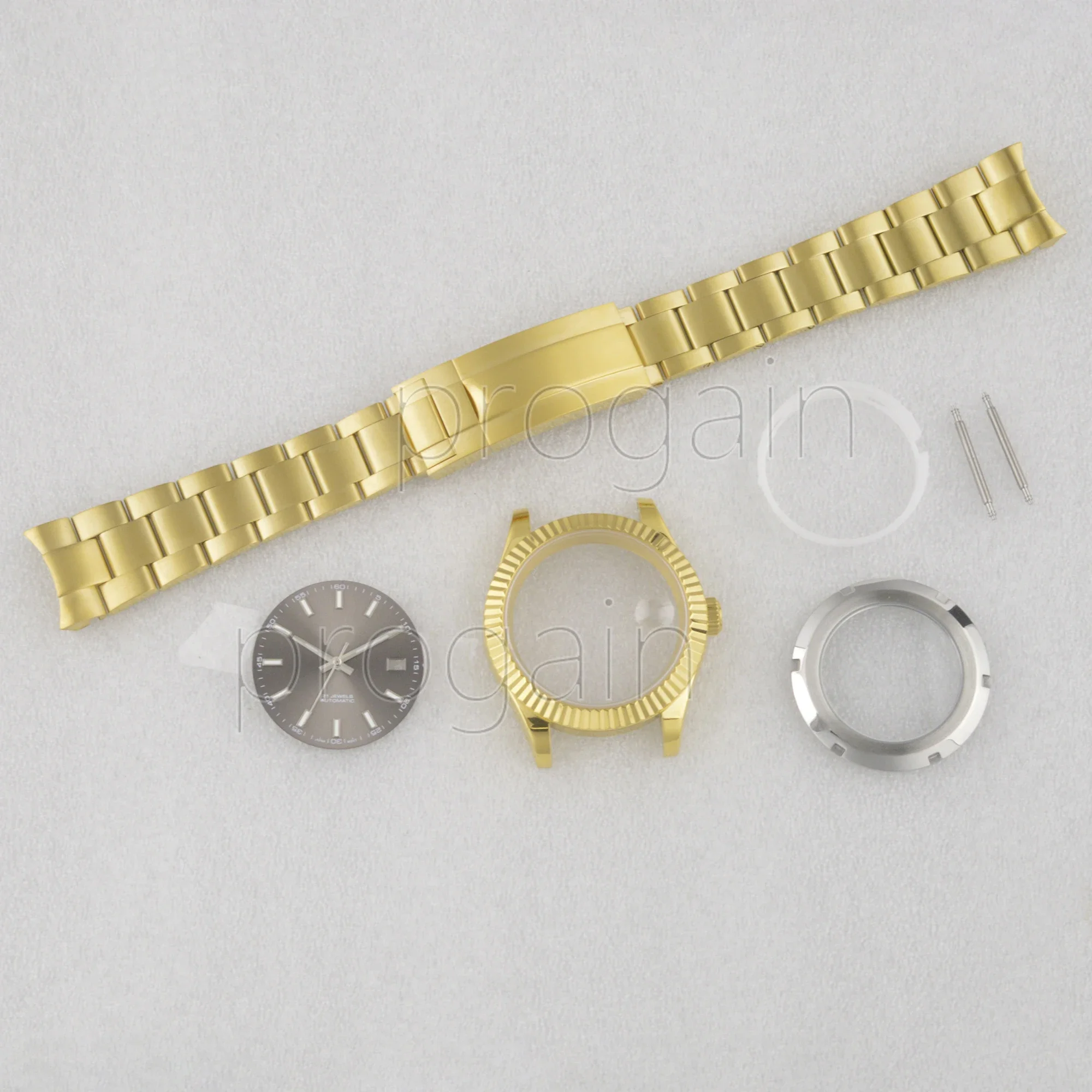 41mm Gold Stainless Steel watchcase Strap for Datejust Transparent cover Watch Dial Hands Sapphire Glass fit NH35 Movement parts