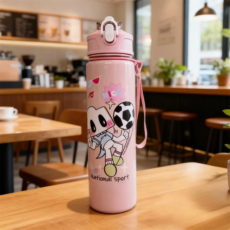 700ml Leak-Proof Water Bottle Cute Cartoon Football Water Cup with Carry Strap Portable for Sports Fitness BPA Free Perfect Gift