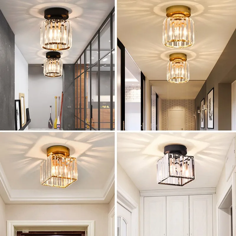 Creative Crystal Ceiling Light Black/Gold Modern Crystal Ceiling Lamps for Living Room Hallway Aisle Bedroom Indoor Lighting