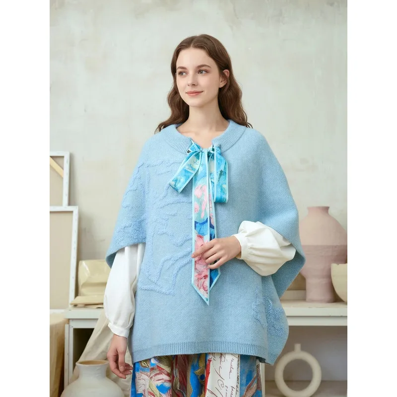 

Van Gogh Literary Blue Sky Cloud Velvet Strap Towel Embroidered Bat Sleeve Knitting Shirt