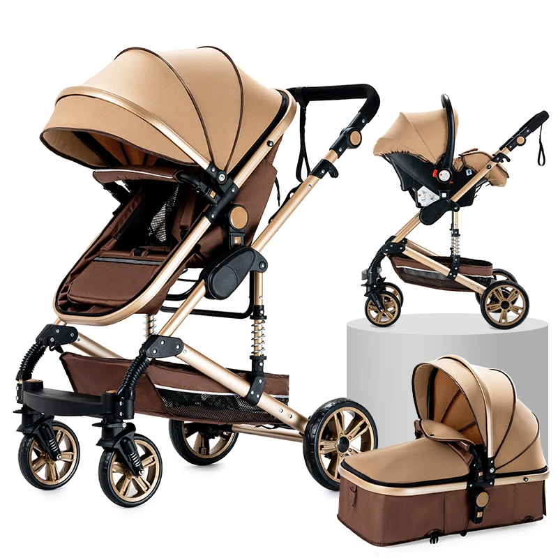 3-in-1 kinderwagen multifunctioneel met autostoel en slaapmand Babykinderwagen Lichtgewicht kinderwagen Compacte opvouwbare kinderwagen
