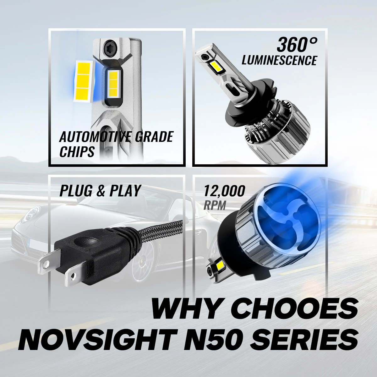 NOVSIGHT LED Car Headlight Bulbs H7 Bulbs H4 H11 H8 H9 H1 H3 9005 9006 Bulbs 70W 15000LM MIni Size 6500K Plug and Play Headlamp