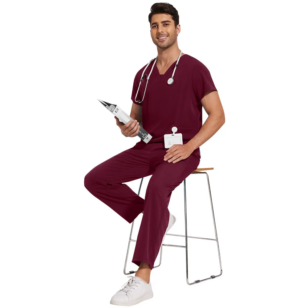 Calça masculina de manga curta, cor sólida, secagem rápida, fina, casual, confortável, lavagem das mãos, uniforme de trabalho, terno fosco