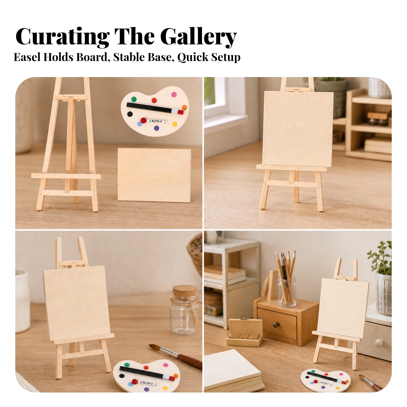 3 Pieces Miniature Display Set High Quality Tiny Painter's Easel Kit with Palette and Canvas Board for Collectible Displays
