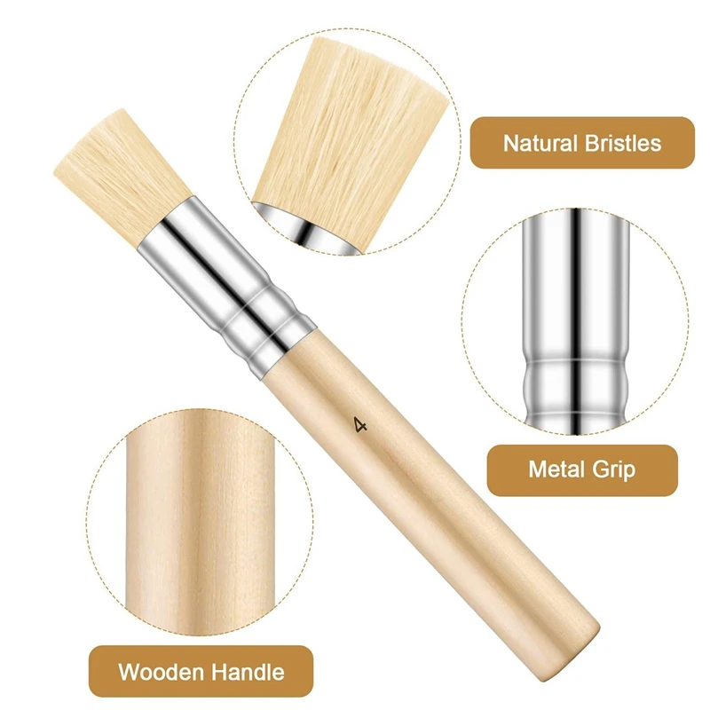 12 Pieces Wooden Stencil Brushes Painting Bristle Brushes For Acrylic Oil Watercolor Art Painting Stencil Project