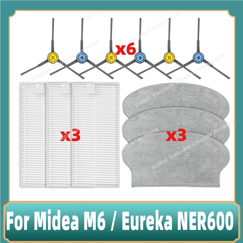 Compatible con piezas Midea M6 / Eureka NER600, cepillo lateral principal, filtro Hepa, paño de mopa, accesorios de repuesto