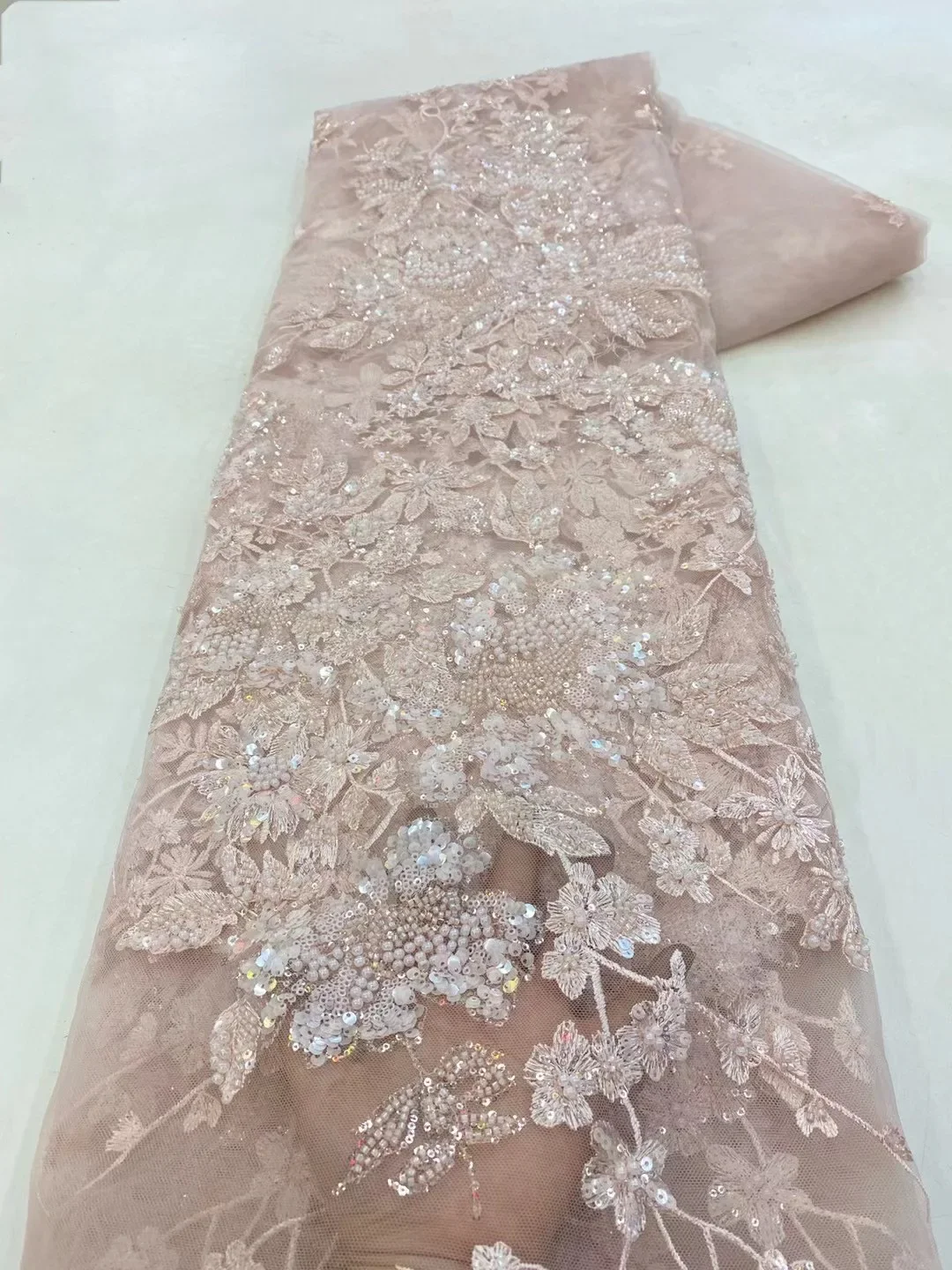 5 Yards Tulle Net African Lace Fabric Bead Lace 2025 High Quality Black Nigeria Sequin Fabrics for Wedding Evening Dress Sewing