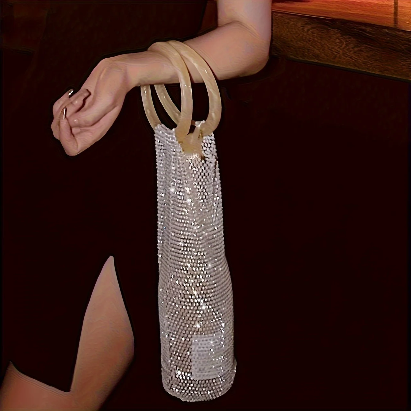 Shiny Rhinestone Wine Bottle Bag Round Handle Wine Bottle Gift Bag Diamond Thermos Cup Bag Sling Water Bottle Handbag