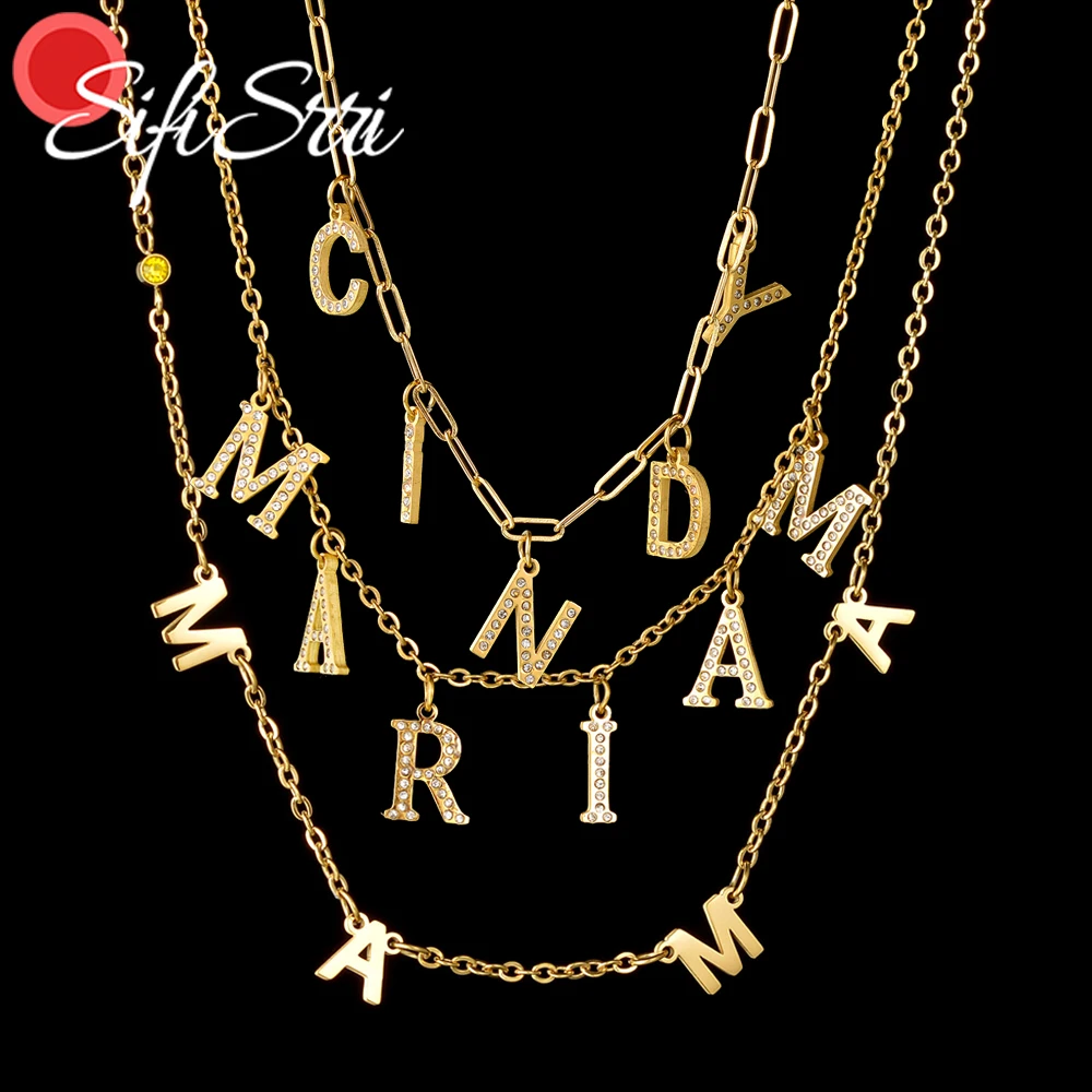 

Sifisrri Personalized Custom Name Necklace for Women Stainless Steel Zircon Space Letter Choker Rhinestone Pendant Jewelry Gift