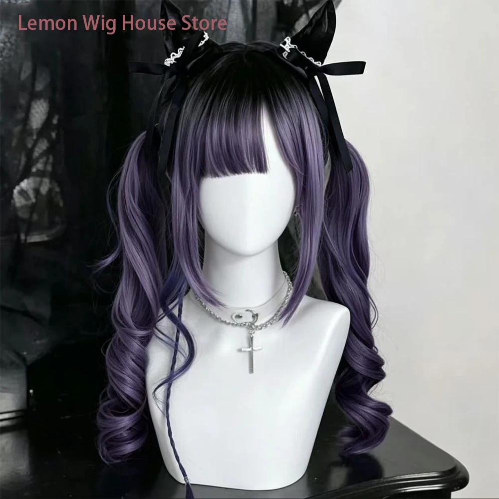 Picture 6: Long Wavy Synthetic Wig Blackish Purple Cosplay Wig with Bangs Sweet Cute Lolita Wigs Halloween Costume Wig for Women