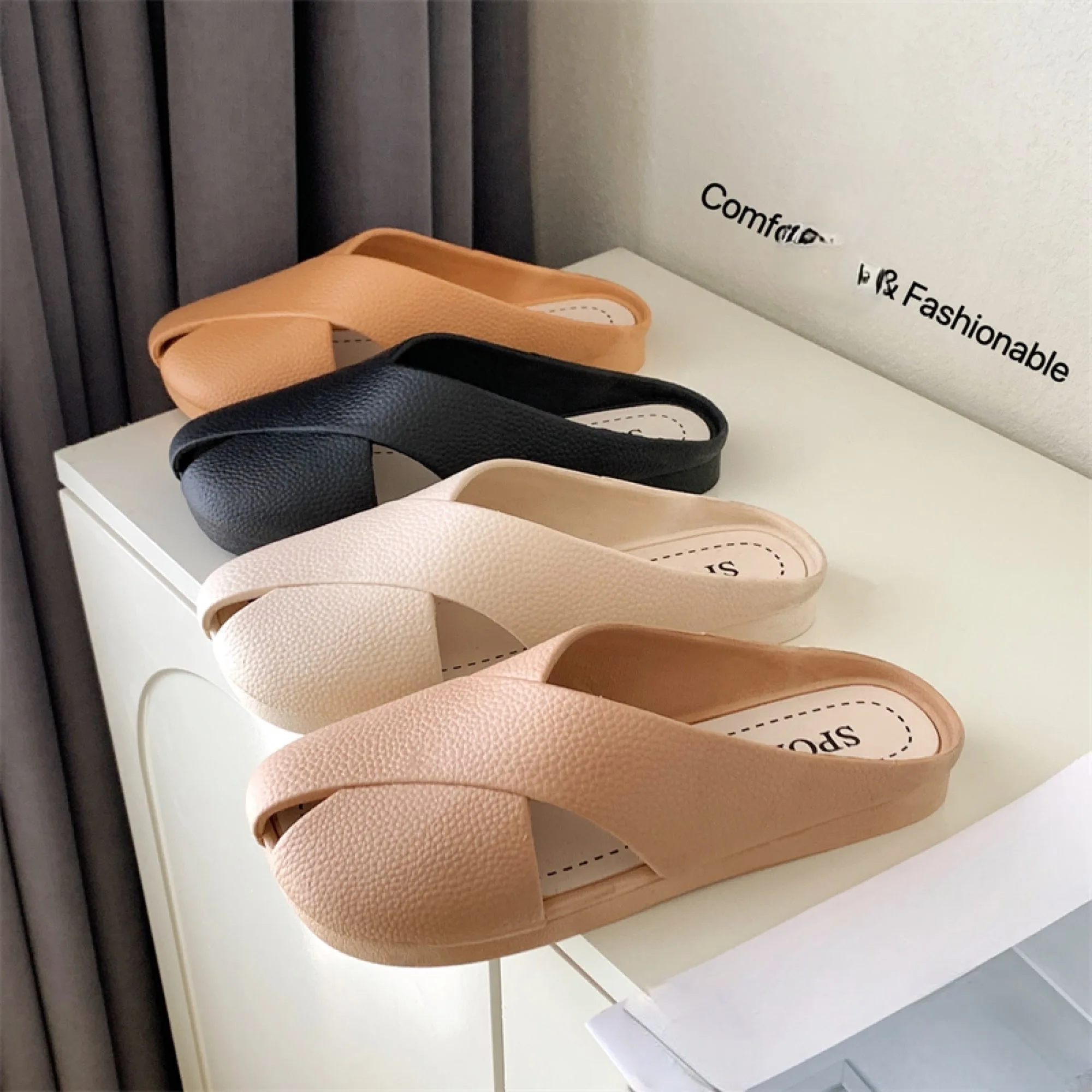 Women's Summer New PVC Flat Sandals Solid Color Fashion Slippers