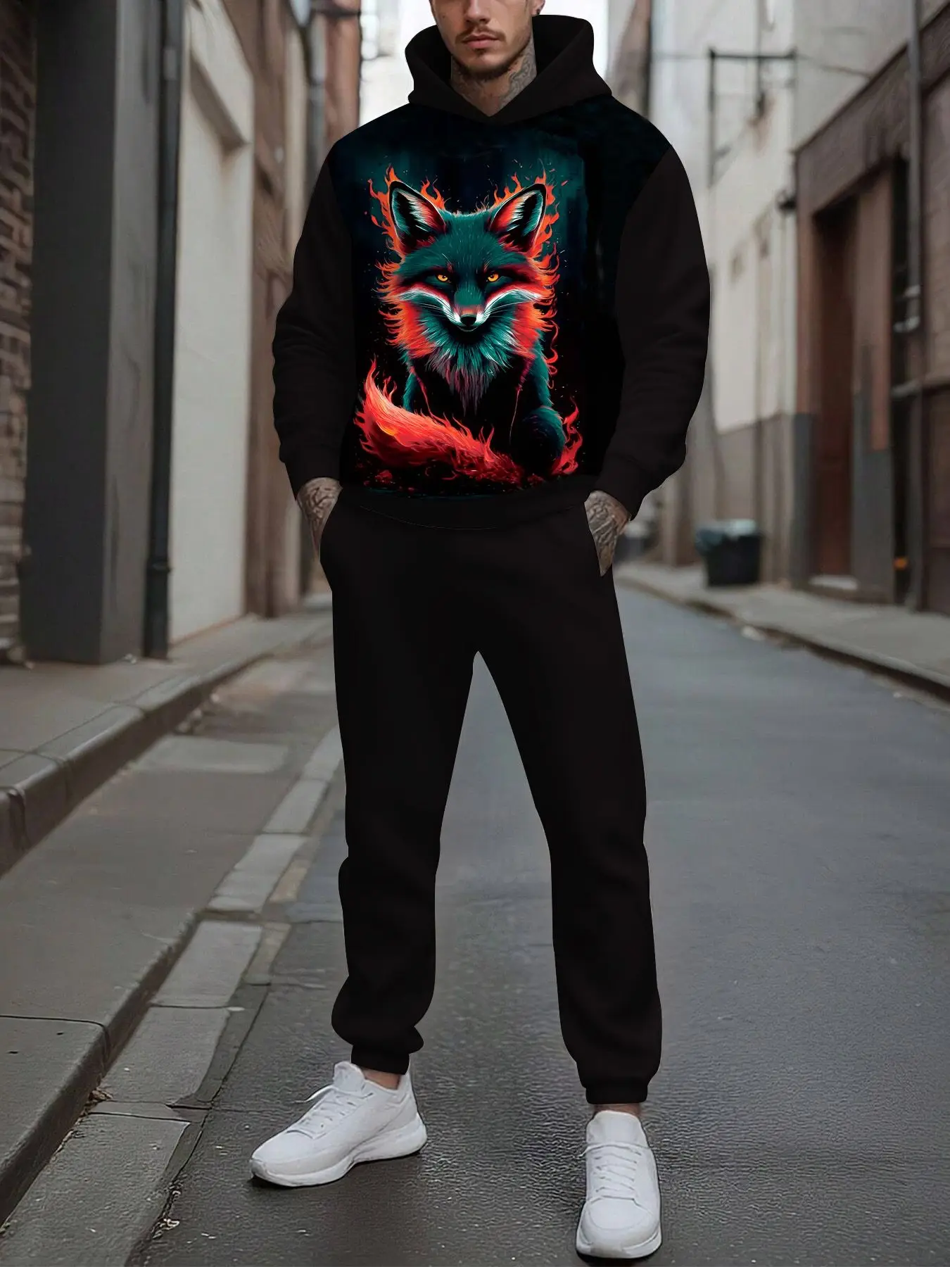 Conjunto de 2 piezas, conjunto deportivo de manga larga y pantalones largos a la moda para hombres europeos y americanos