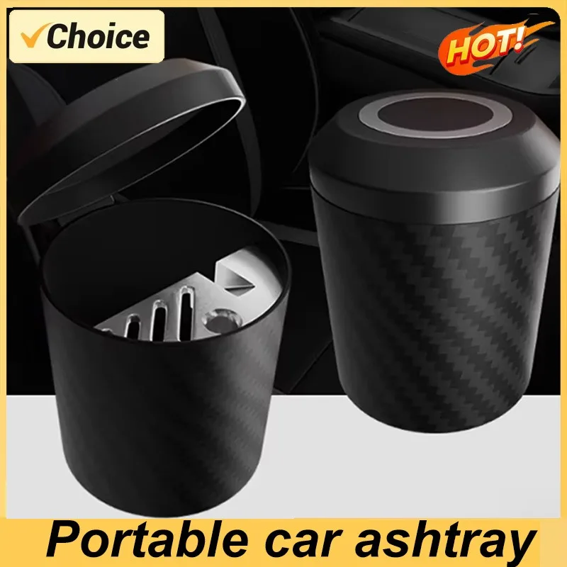 Nuevo Cenicero portátil para coche con tapa, Cenicero multifuncional para coche, patrón de fibra de carbono, Cenicero para cigarros, Ceniceros, accesorio para coche