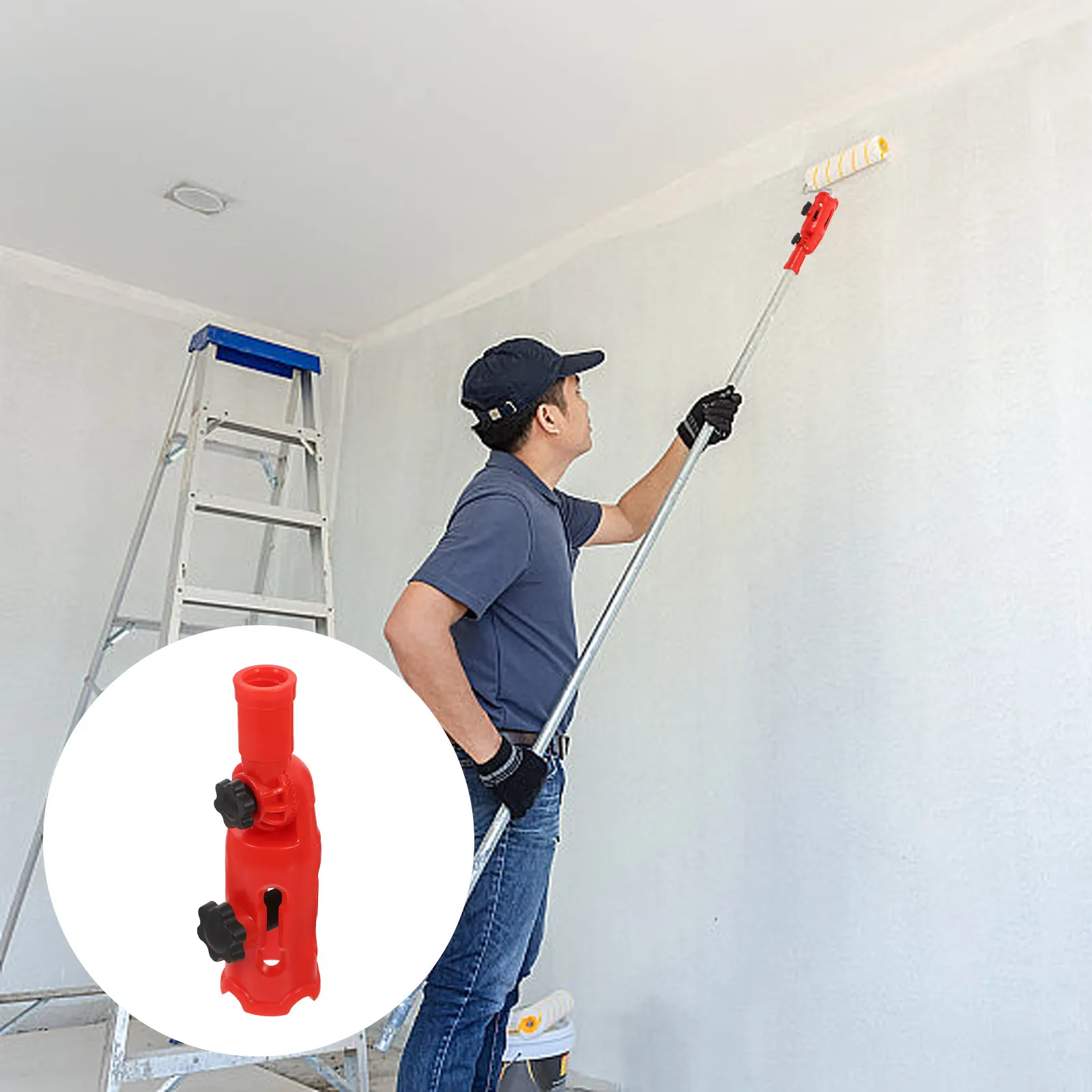Multi-Angle Adjustable Paint Roller Extension Pole Clamp with 360-Degree Rotation Universal Holder for High Ceilings Walls