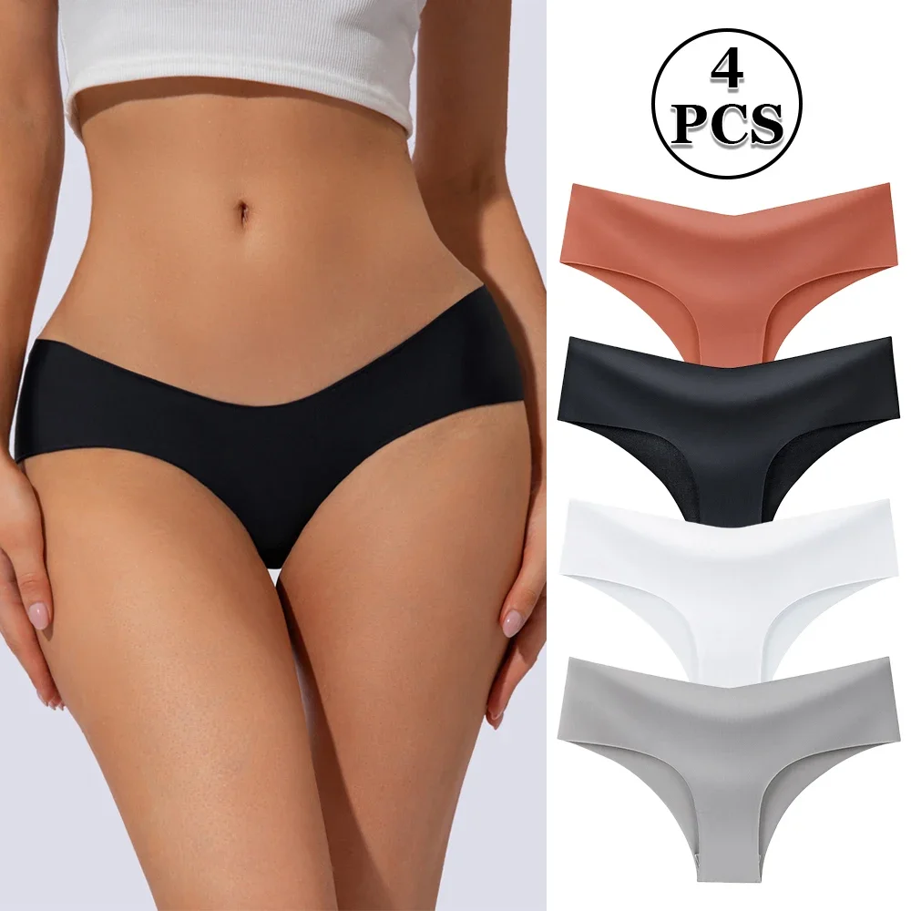 4pcs/Pack Women's Antibacterial Ice Silk Seamless Triangle Underwear With Low Waist And European-American Style