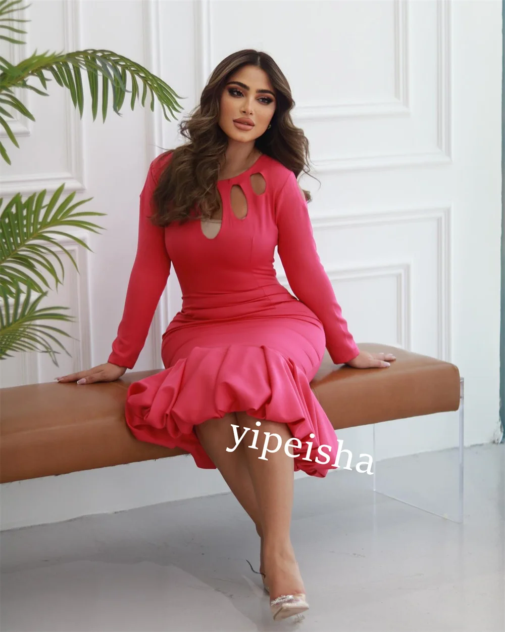 Prom Dress Evening Saudi Arabia Jersey Pleat Beach Trumpet O-Neck Bespoke Occasion Gown Midi Dresses