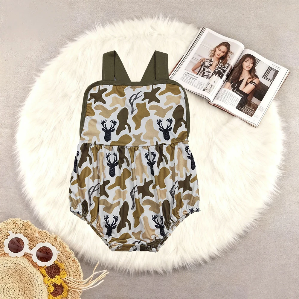 

Baby Romper with Baby Boys Strap Southern Deer Camo Hunting Rompers