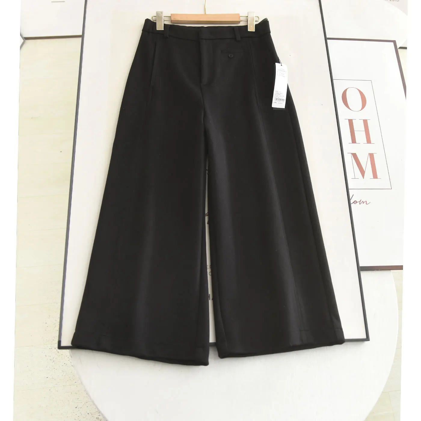 

Женские зимние шерстяные брюки Ele с высокой талией, прямые, утепленные, повседневные, черные, для похудения, для работы, новинка 2025 года