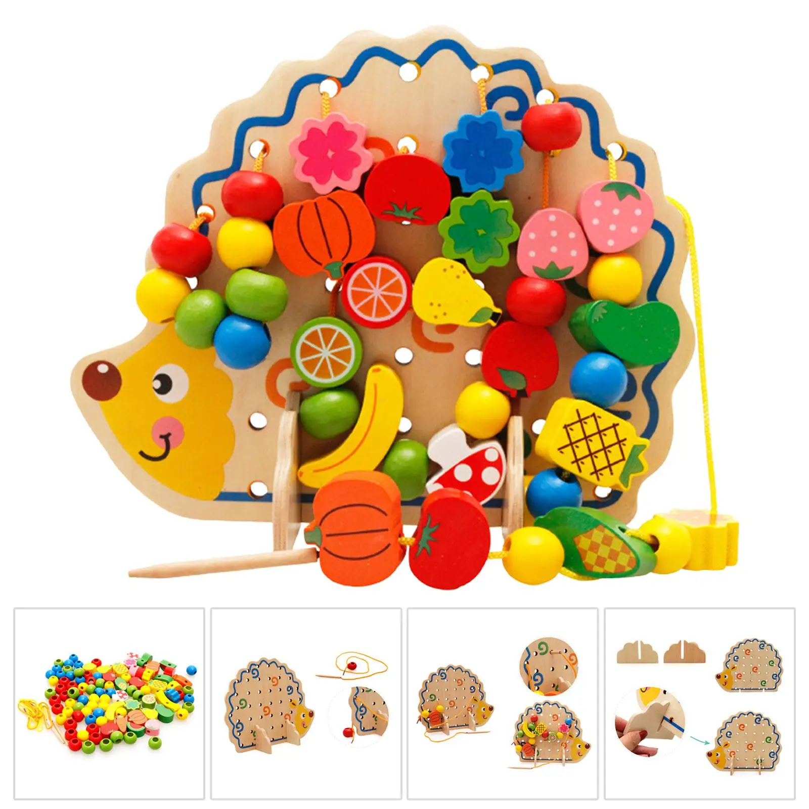 Preschool Activities Stringing Toys, Wooden Stringing Beads Building Blocks, Lacing Threading Toys for 2 3 4 Age Gifts