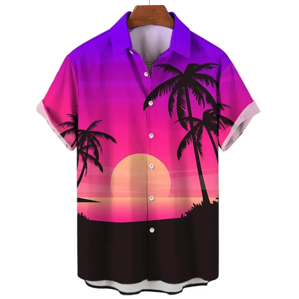 

Coconut Tree Print Men's Short Sleeve Shirt Hawaiian Beach Leisure Vacation Top Summer Fashion Oversized Top SIZE S-5XL