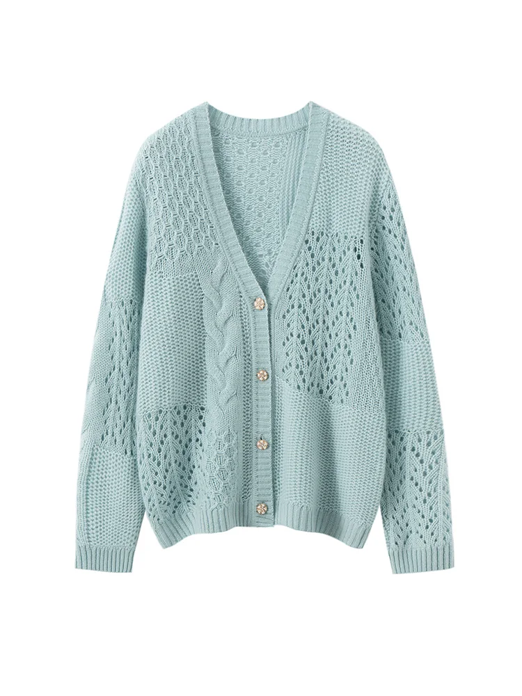 Chic Herbst Winter Grace Weiche Jacquard Hohl Strickjacke Neue V-ausschnitt Adrette frauen 100% Kaschmir Pullover Luxus gestrickte Tops