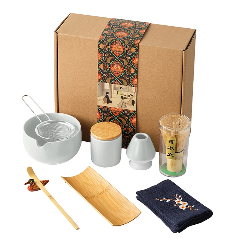 

9PCS Matcha Tea Set Kit Japanese DIY Tea-making Matcha Utensil Handmade Home Easy Clean Ceramic Bowl Bamboo Whisk Scoop Brush
