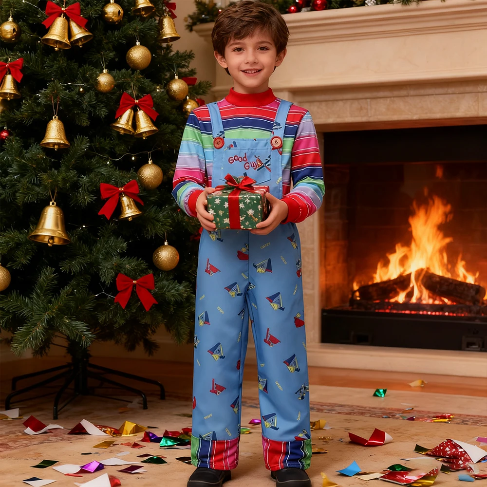 فيلم الرعب تشاكي نفس النمط مجموعات للأطفال حفلة عيد الميلاد البدلة أعلى + حللا 2 قطعة ملابس الصبي كرنفال فستان عيد ميلاد