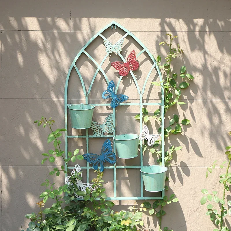 Romantic European Iron Floral Display Rack Vintage WallMounted Garden Shelf Pastoral Balcony Decor Indoor Plant Holder