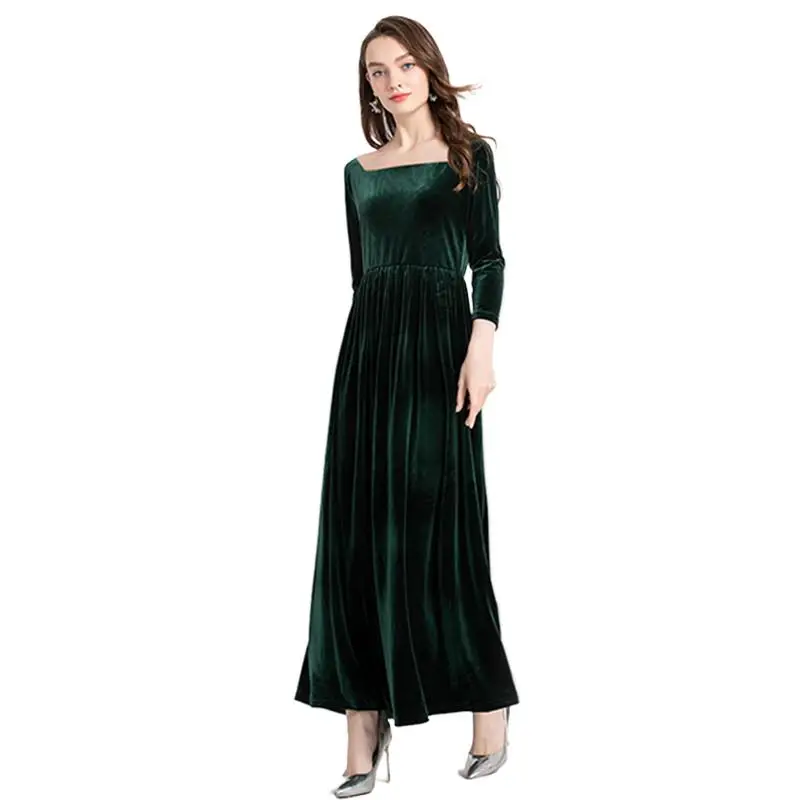 Brand Ukraine style Autunm maxi Elegant velour Party Dress Winter vintage square collar velvet dress plus size dresses Vestidos